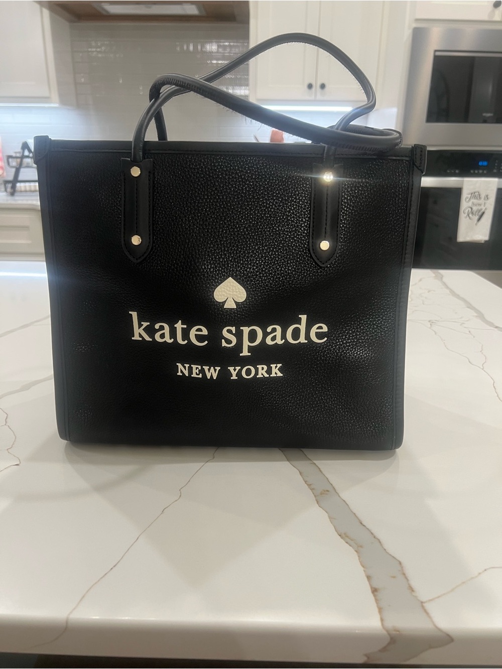 kate spade black pebbled leather logo tote